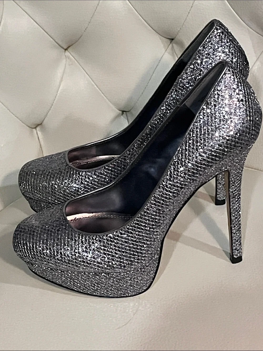 Bakers Silver Glitter Platform Stiletto Pumps